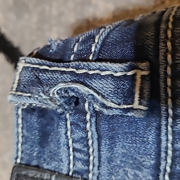 MISS ME EMBROIDERED BLING STUD DISTRESSED MID-RISE BOOT-CUT DENIM JEAN - Picture 8 of 16